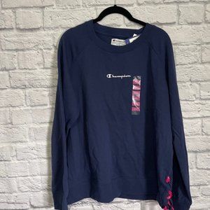 Champion Women's XXL Authentic Navy Raglan Lace Up Graphic Sweatshirt  NWT